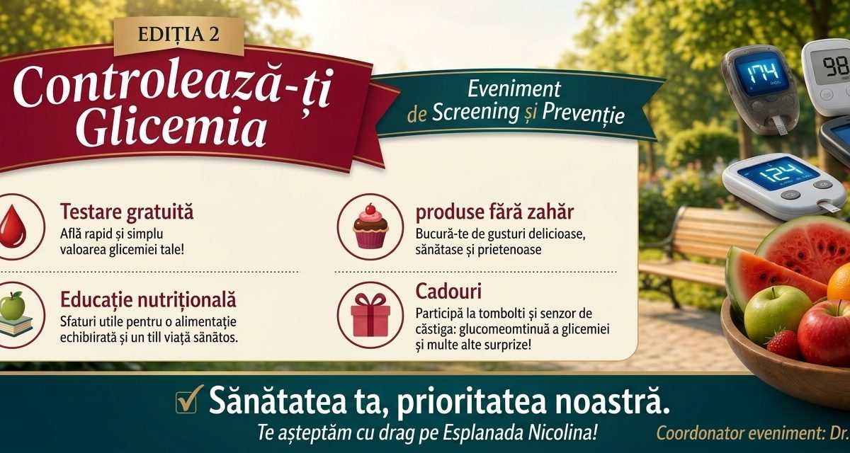 „Controlează-ți Glicemia” – Ediția a II-a! Ieșenii sunt așteptați pe Esplanada Nicolina pentru testări gratuite și sfaturi de sănătate